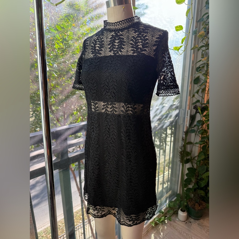 MINKPINK Lace Mock Neck Mini 🖤 Romantic + Sheer Detail (XS)